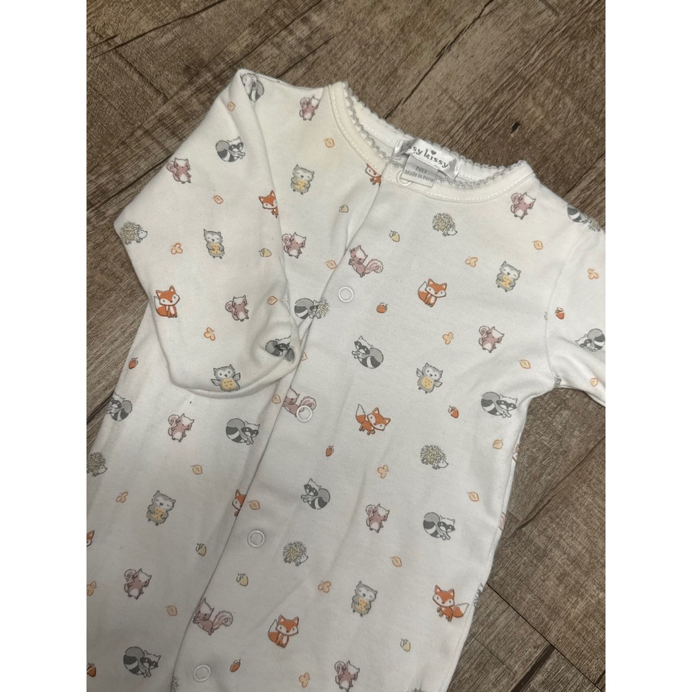 Kissy Kissy White Woodland Animal Print Pima Cotton Footed Sleeper NB
